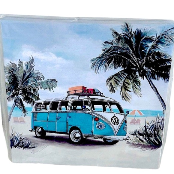Volkswagen Bus Surfs Up Van Canvas Wall Art 8 x 8 Ready to Hang NEW Small Space - Picture 2 of 7